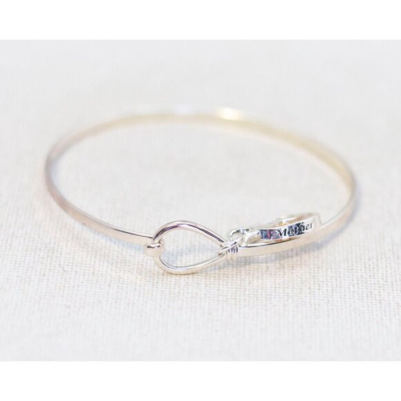 Vintage Minimalist Double Heart Ring Silver Tone Dainty Bangle - F1 - Picture 3 of 4